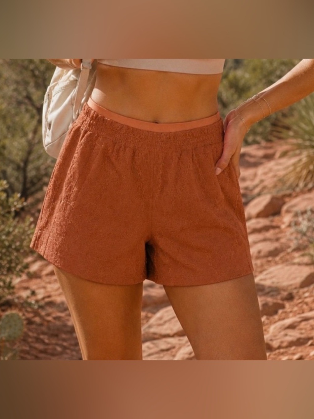 ATHLETA Echo High Rise Rust Textured Women's Shorts
